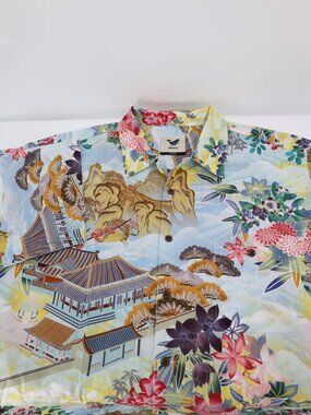 NWOT YIUME Hawaiian Shirt Men's 5XL Japanese Garden Cotton Button Up Aloha